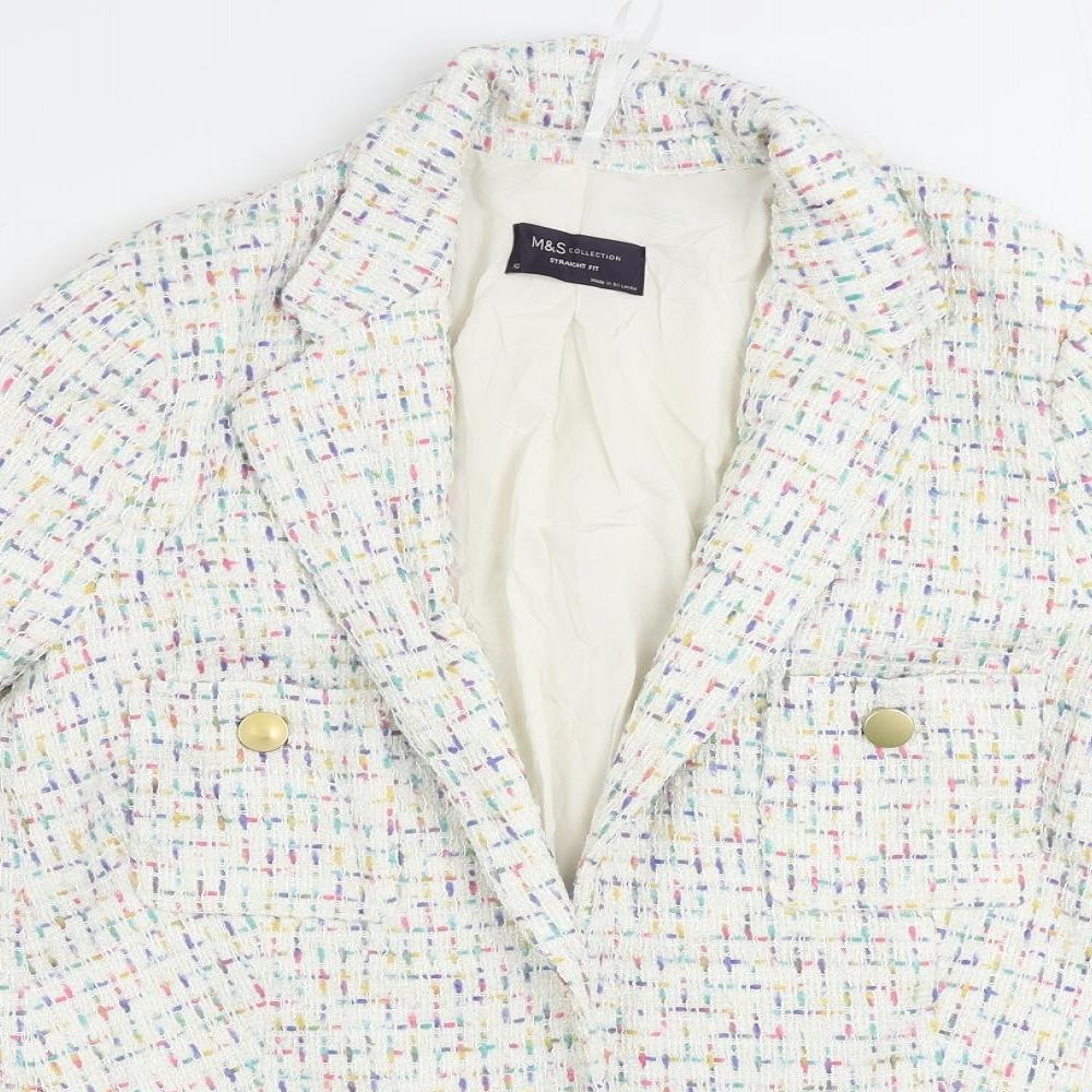 Marks and Spencer Womens White Geometric Jacket Blazer Size 10 - Open