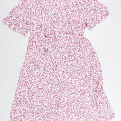 Marks and Spencer Womens Pink Floral Viscose A-Line Size 22 V-Neck Pullover