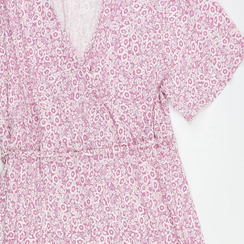 Marks and Spencer Womens Pink Floral Viscose A-Line Size 22 V-Neck Pullover