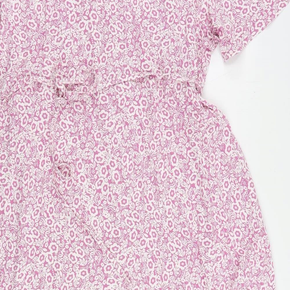 Marks and Spencer Womens Pink Floral Viscose A-Line Size 22 V-Neck Pullover