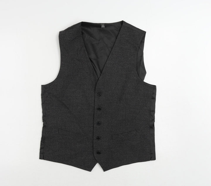 Marks and Spencer Mens Grey Geometric Polyester Jacket Suit Waistcoat Size 40 Regular