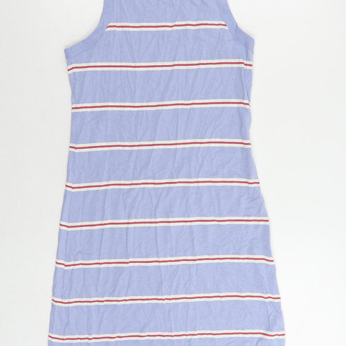 Marks and Spencer Womens Blue Striped Cotton Tank Dress Size S Crew Neck Pullover