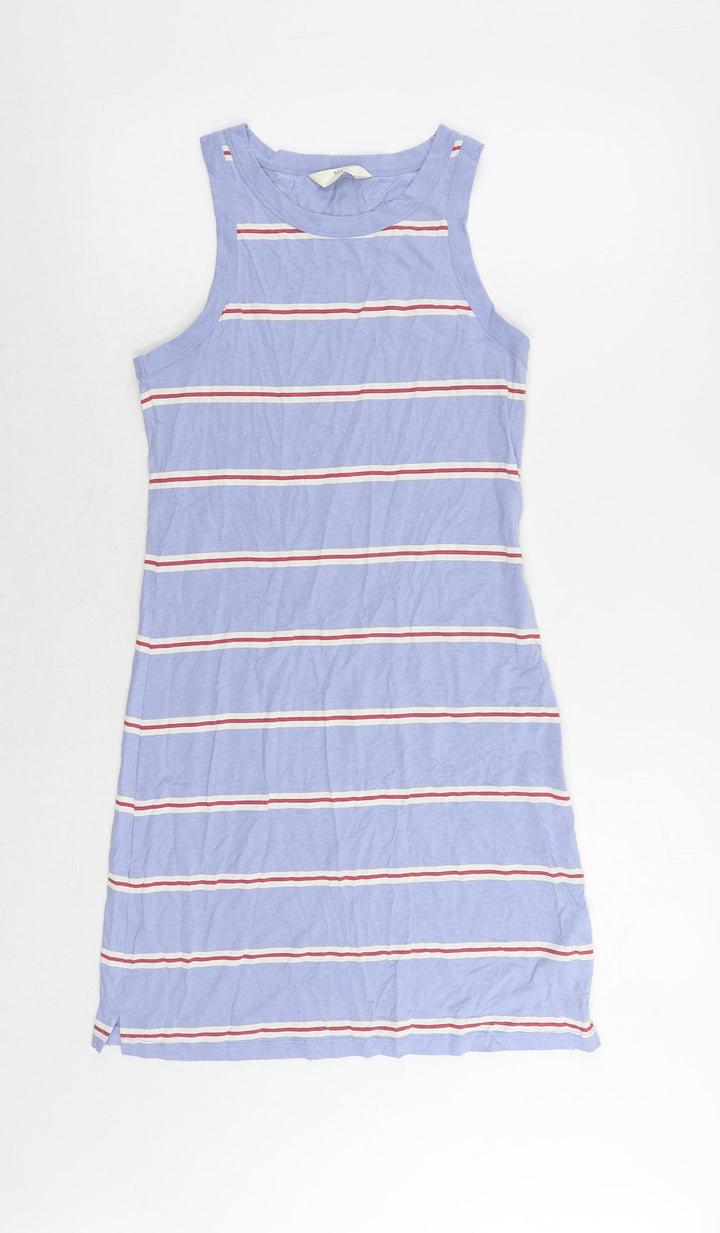 Marks and Spencer Womens Blue Striped Cotton Tank Dress Size S Crew Neck Pullover