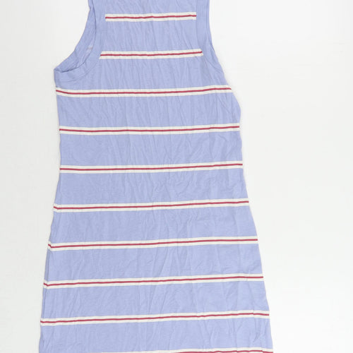 Marks and Spencer Womens Blue Striped Cotton Tank Dress Size S Crew Neck Pullover