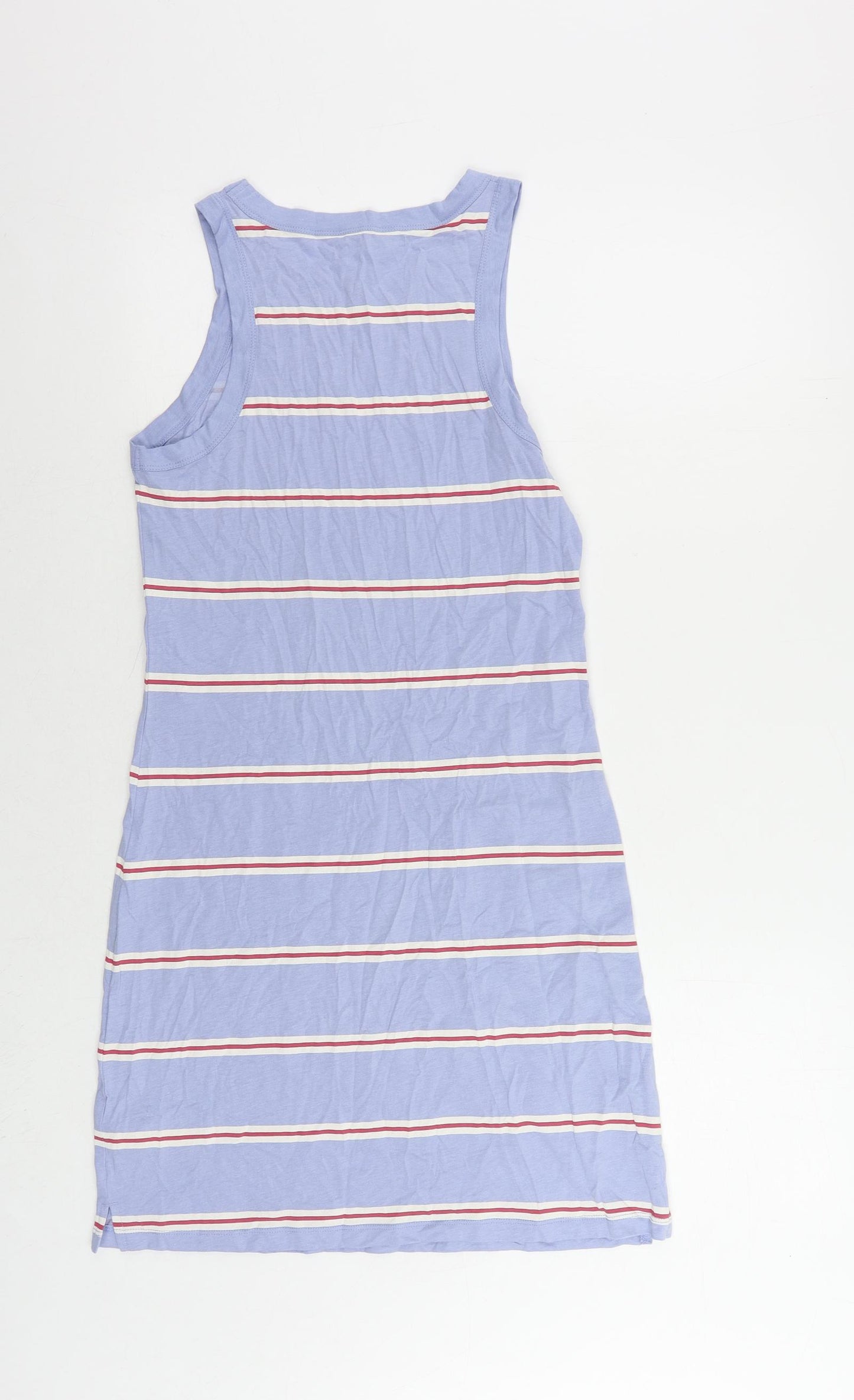 Marks and Spencer Womens Blue Striped Cotton Tank Dress Size S Crew Neck Pullover