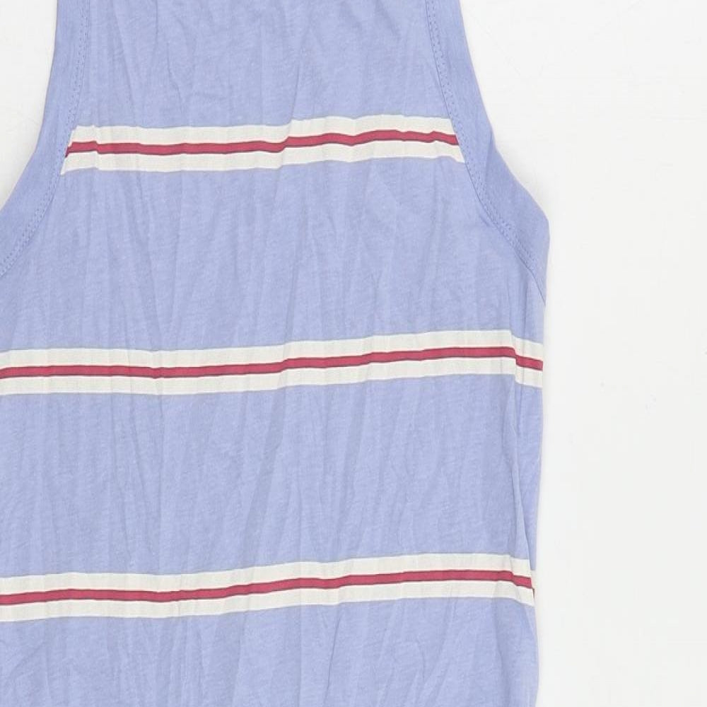 Marks and Spencer Womens Blue Striped Cotton Tank Dress Size S Crew Neck Pullover