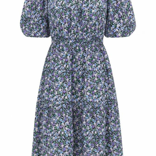 Marks and Spencer Womens Multicoloured Floral Cotton A-Line Size 8 Square Neck Pullover - Puff Sleeve