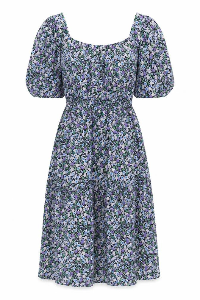 Marks and Spencer Womens Multicoloured Floral Cotton A-Line Size 8 Square Neck Pullover - Puff Sleeve