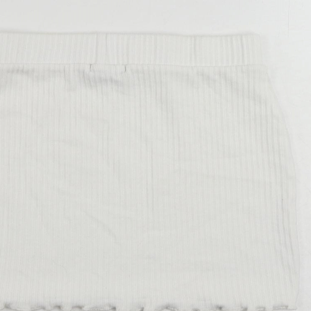 PRETTYLITTLETHING Womens White Polyester Mini Skirt Size 8 - Elastic Waist