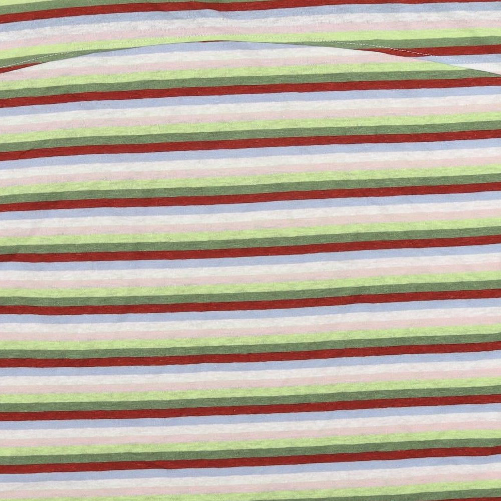 Marks and Spencer Womens Multicoloured Striped Linen Basic T-Shirt Size 8 Crew Neck