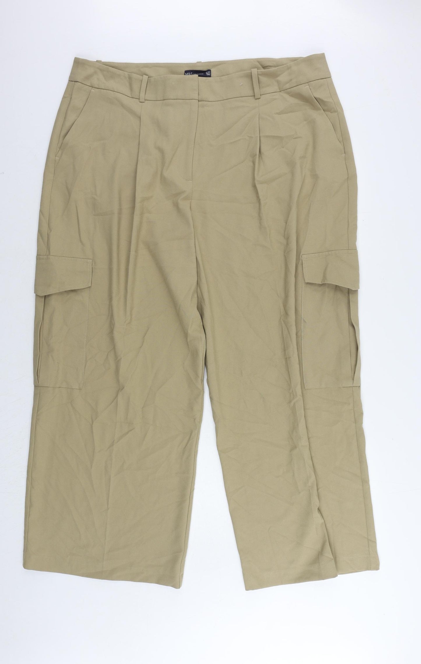 Marks and Spencer Womens Beige Polyester Cargo Trousers Size 22 L30 in Regular Zip