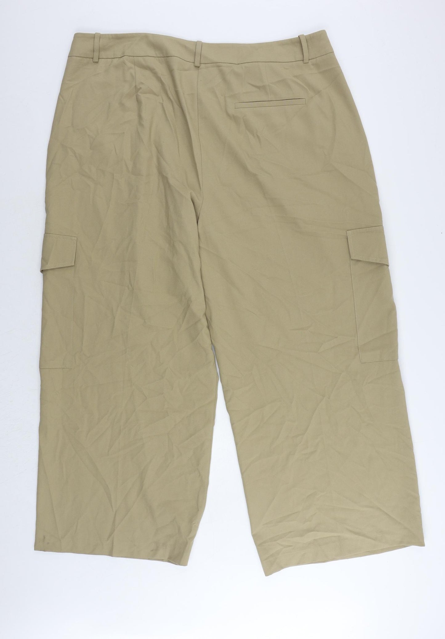 Marks and Spencer Womens Beige Polyester Cargo Trousers Size 22 L30 in Regular Zip