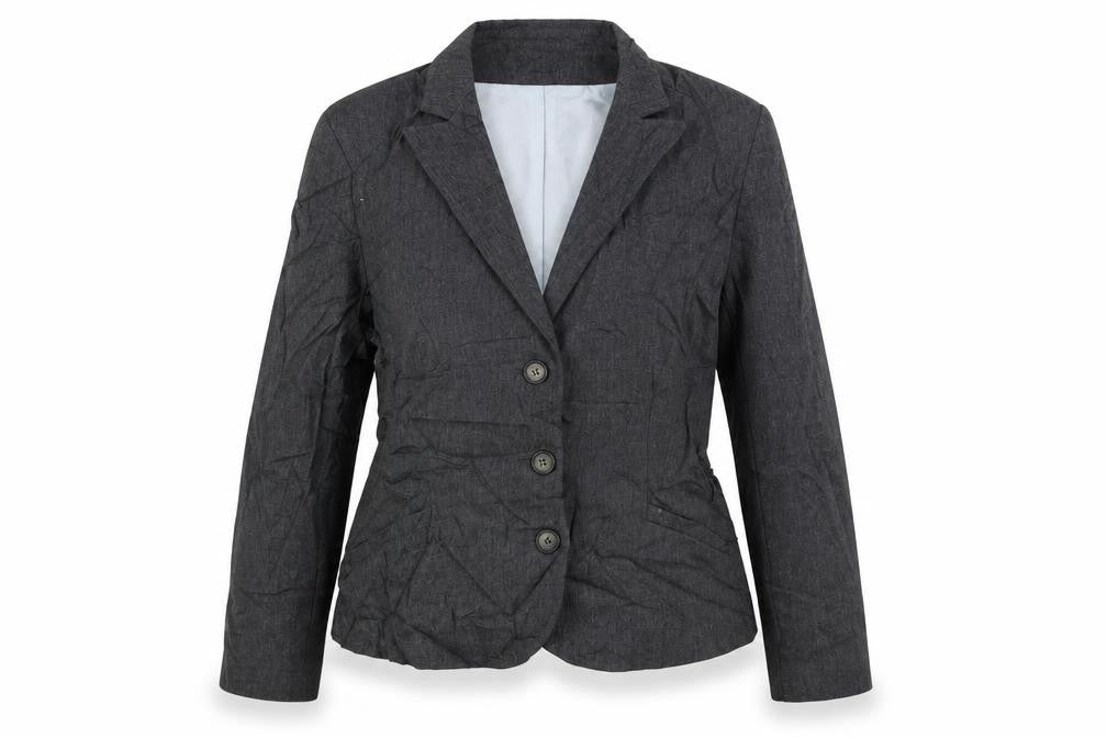 Front view of Monsoon women’s grey jacket blazer, size UK 14, button - vintage
