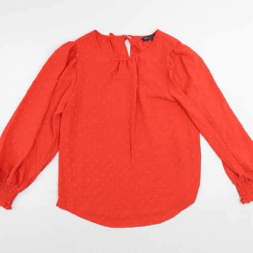 Marks and Spencer Womens Red Polyester Basic Blouse Size 10 Round Neck - Textured