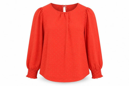 Front view of Marks & Spencer women’s red polyester basic blouse, size UK 10, round neck - textured