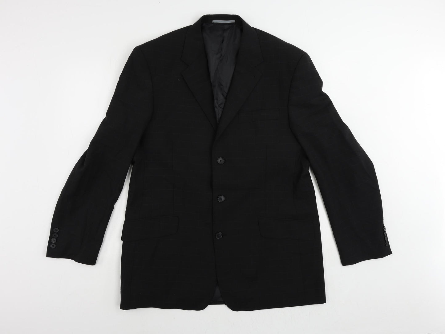 NEXT Mens Black Check Polyester Jacket Suit Jacket Size 42 Regular
