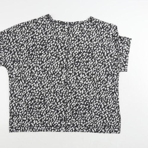 Marks and Spencer Womens Grey Animal Print Linen Basic T-Shirt Size 22 V-Neck