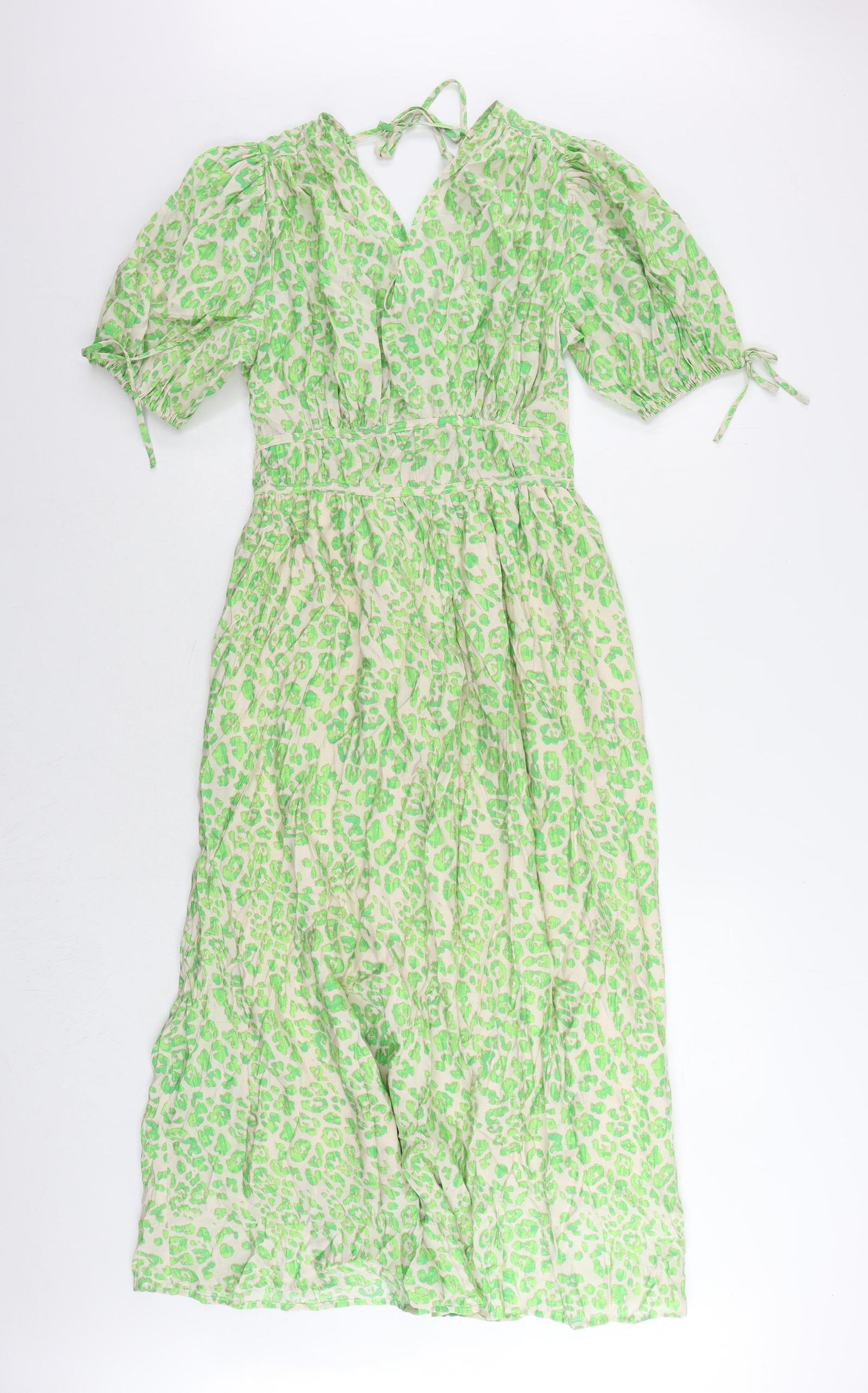 Marks and Spencer Womens Green Animal Print Viscose Maxi Size 8 V-Neck Pullover