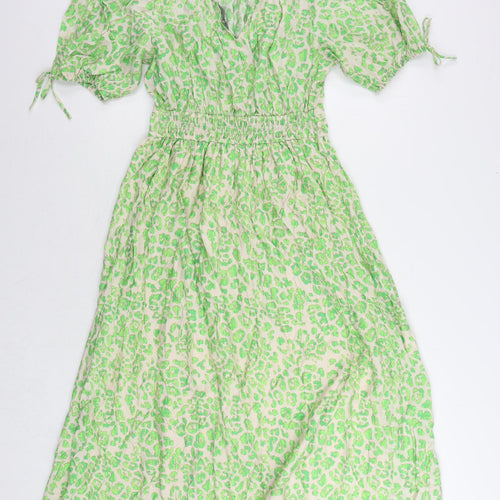 Marks and Spencer Womens Green Animal Print Viscose Maxi Size 8 V-Neck Pullover