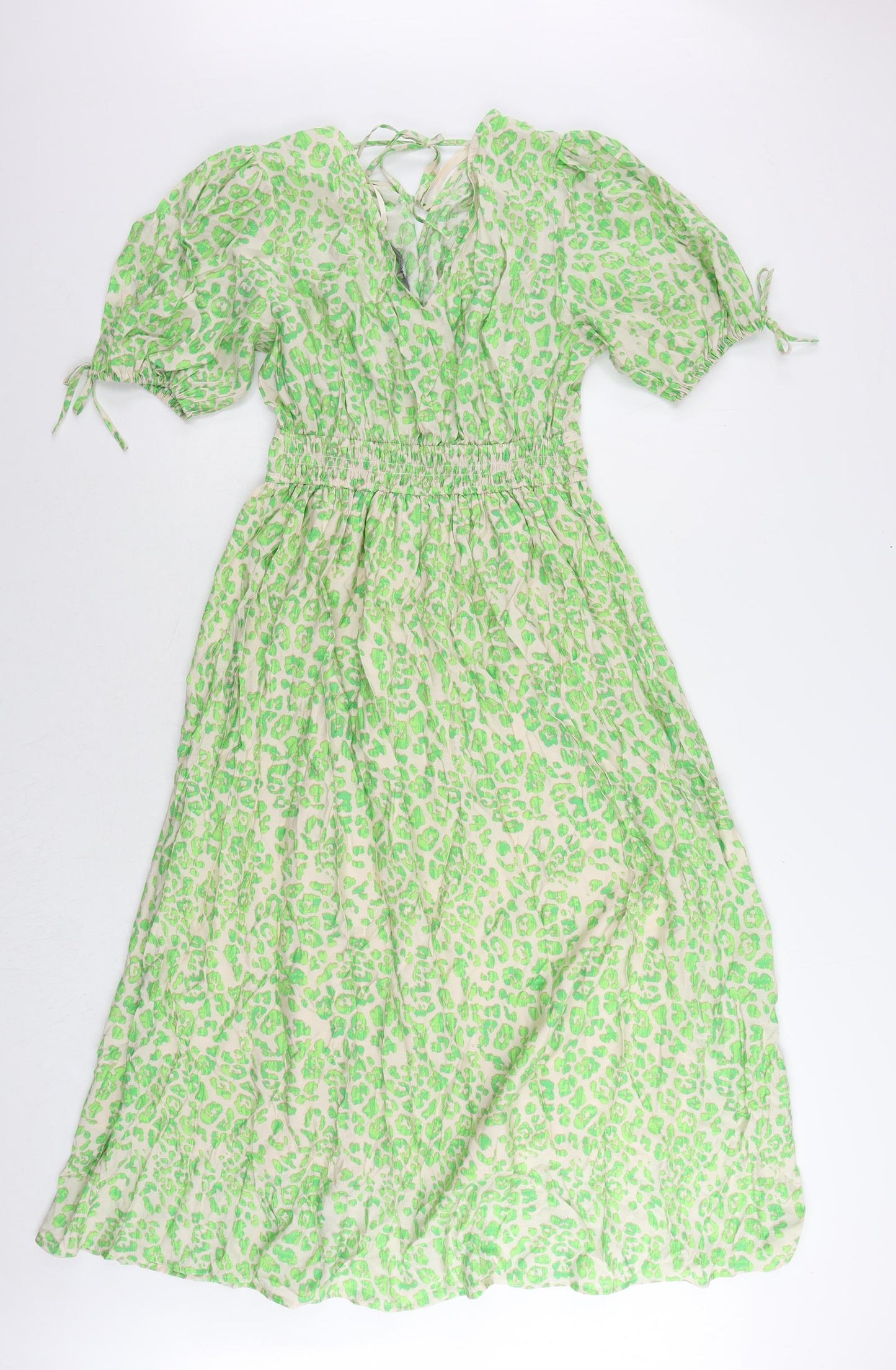 Marks and Spencer Womens Green Animal Print Viscose Maxi Size 8 V-Neck Pullover