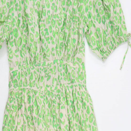 Marks and Spencer Womens Green Animal Print Viscose Maxi Size 8 V-Neck Pullover