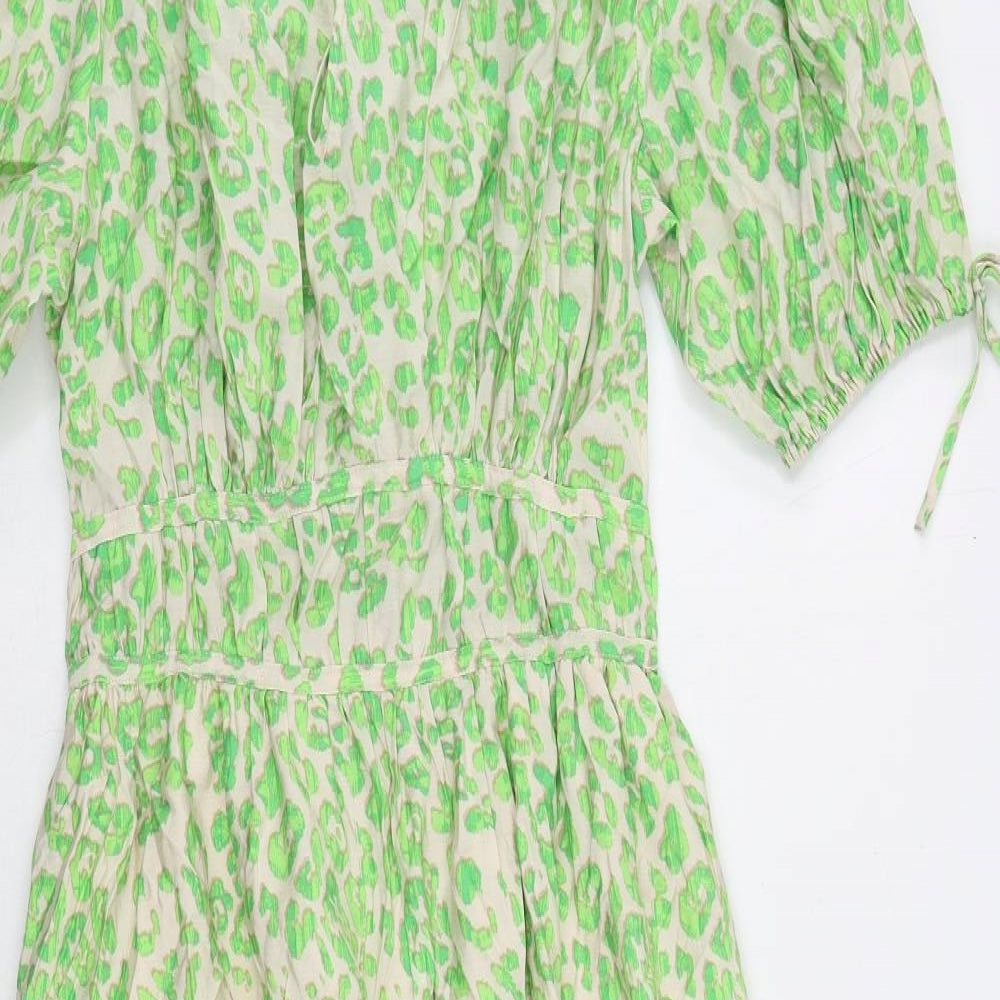 Marks and Spencer Womens Green Animal Print Viscose Maxi Size 8 V-Neck Pullover