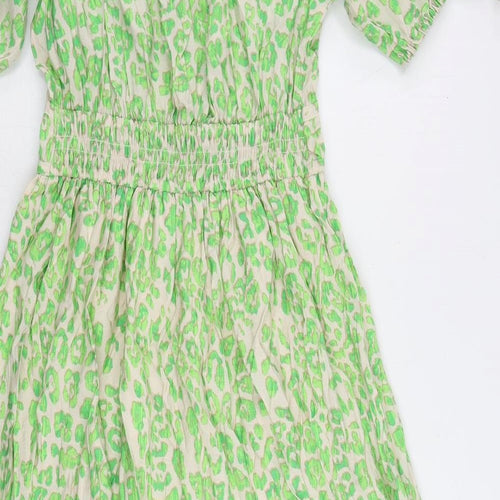 Marks and Spencer Womens Green Animal Print Viscose Maxi Size 8 V-Neck Pullover