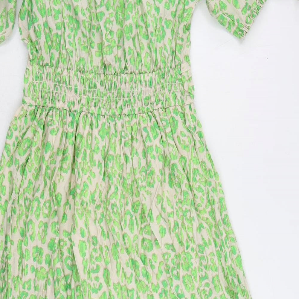 Marks and Spencer Womens Green Animal Print Viscose Maxi Size 8 V-Neck Pullover