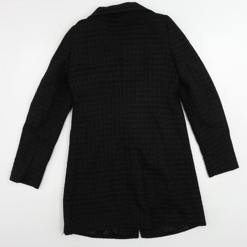 Mexx Womens Black Geometric Overcoat Coat Size 10 Button