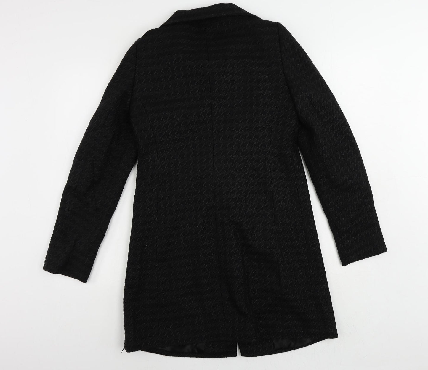 Mexx Womens Black Geometric Overcoat Coat Size 10 Button