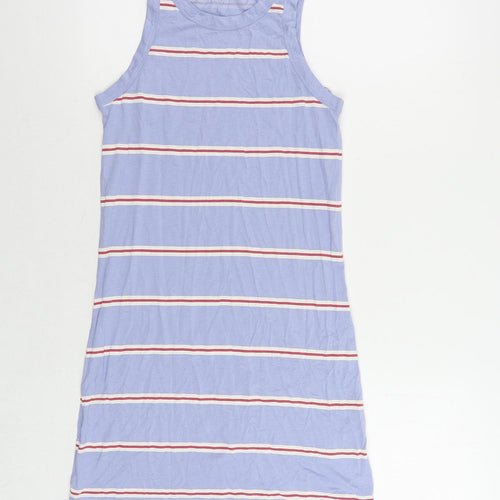 Marks and Spencer Womens Blue Striped Cotton Tank Dress Size S Crew Neck Pullover