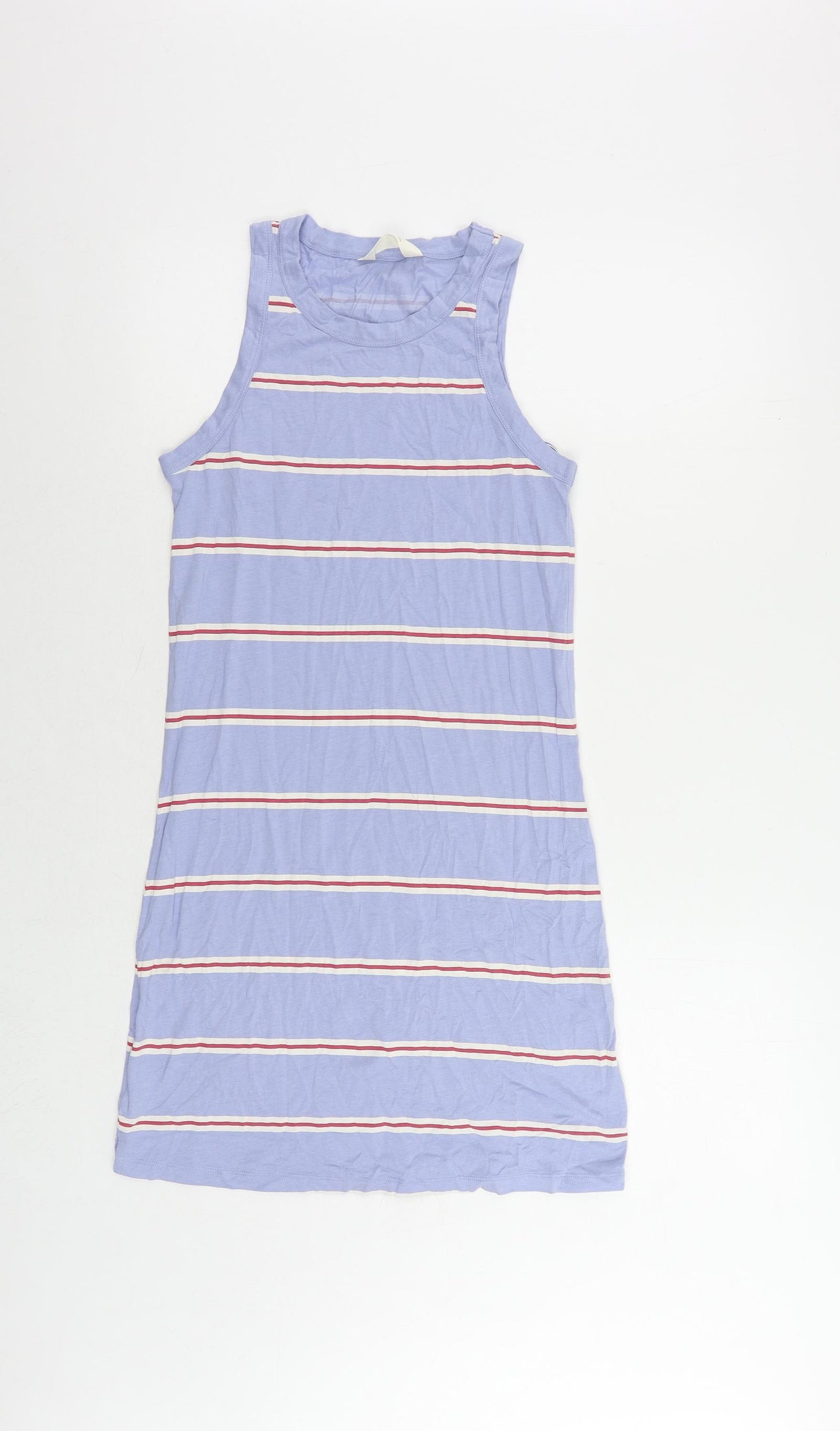Marks and Spencer Womens Blue Striped Cotton Tank Dress Size S Crew Neck Pullover