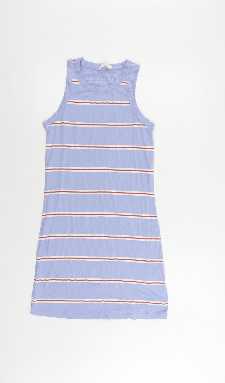 Marks and Spencer Womens Blue Striped Cotton Tank Dress Size S Crew Neck Pullover