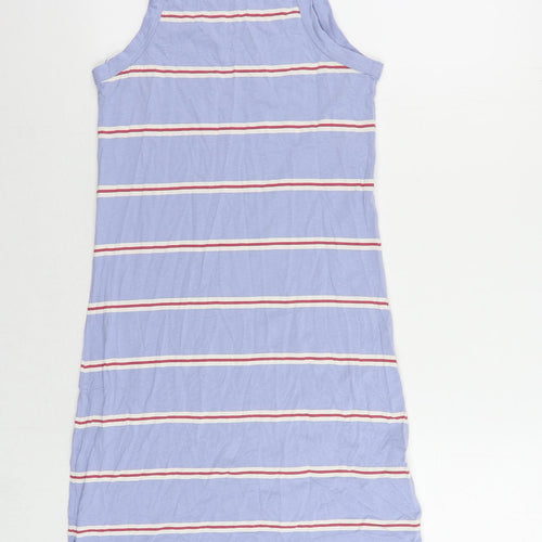 Marks and Spencer Womens Blue Striped Cotton Tank Dress Size S Crew Neck Pullover