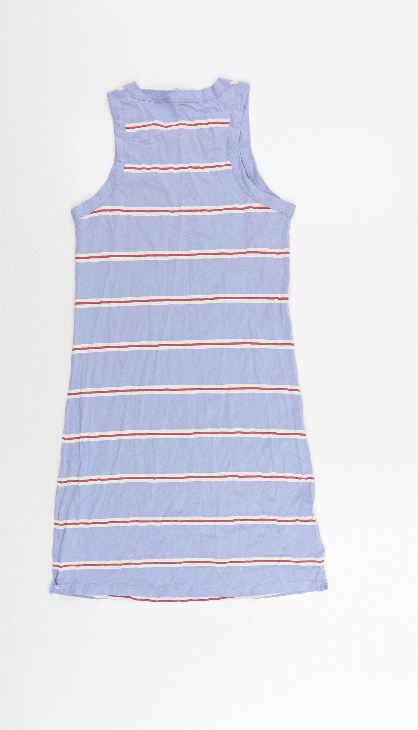 Marks and Spencer Womens Blue Striped Cotton Tank Dress Size S Crew Neck Pullover