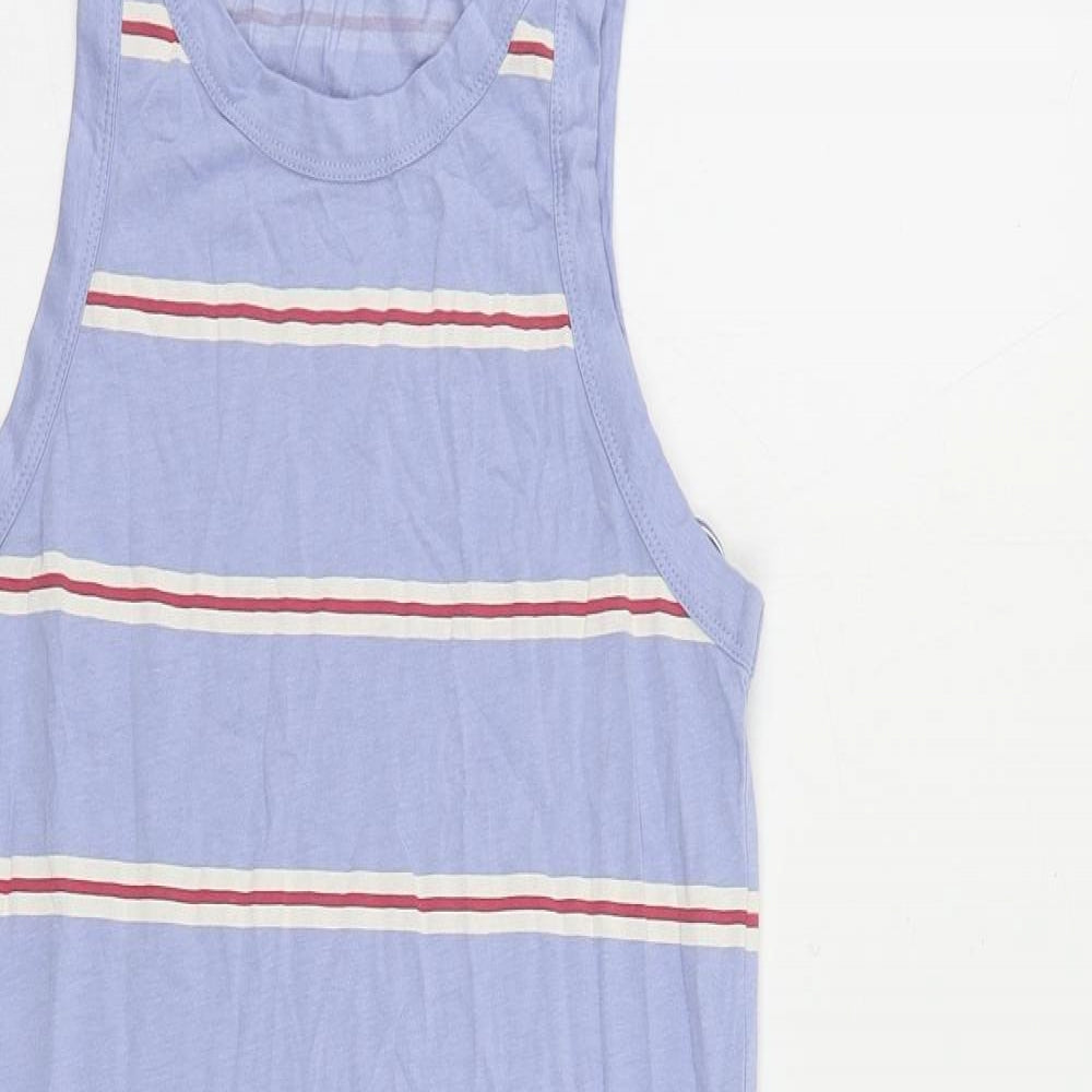 Marks and Spencer Womens Blue Striped Cotton Tank Dress Size S Crew Neck Pullover
