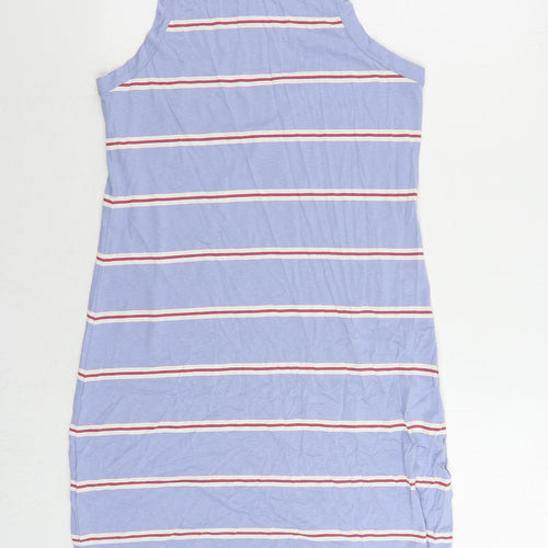Marks and Spencer Womens Blue Striped Cotton Tank Dress Size M Crew Neck Pullover