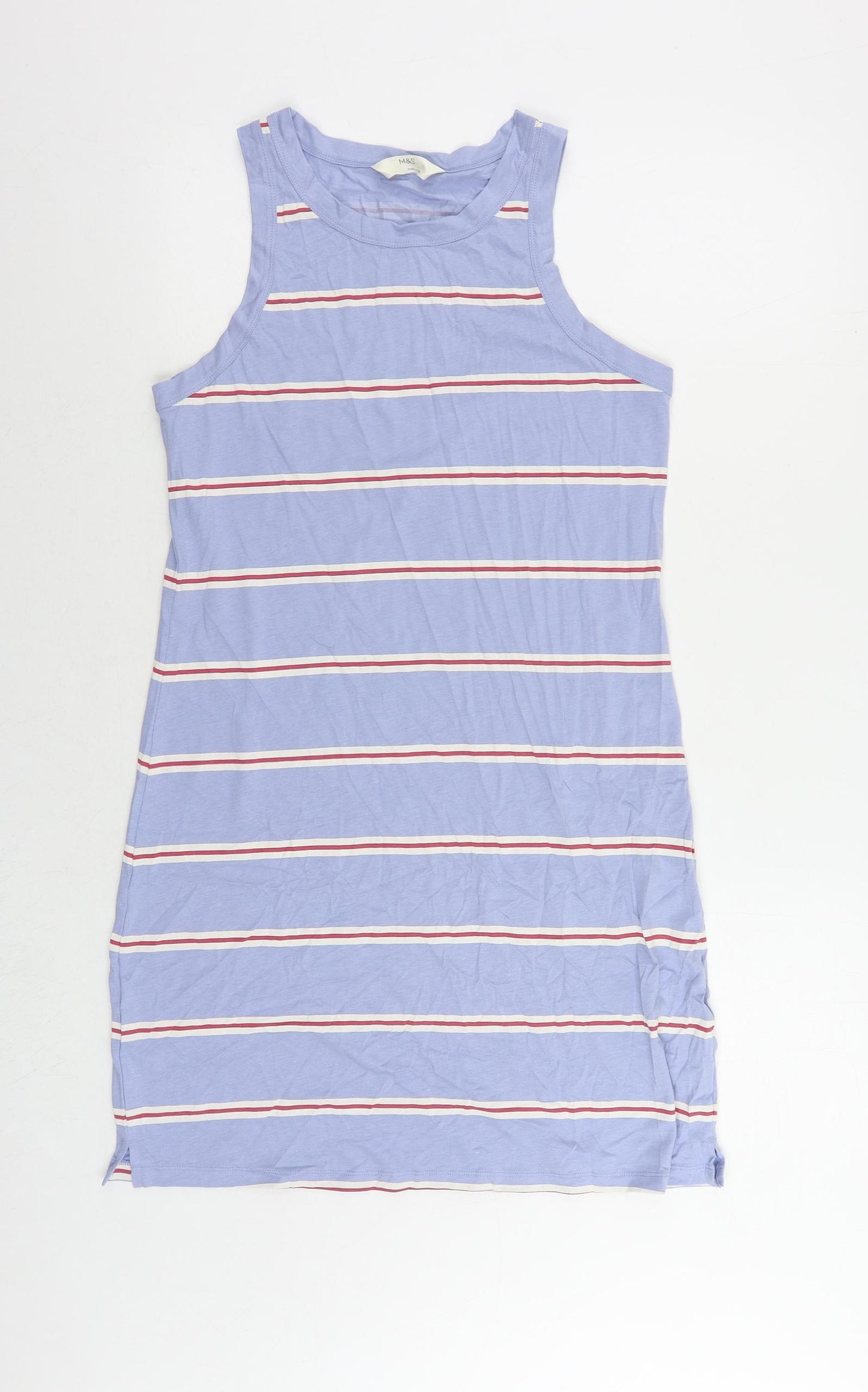 Marks and Spencer Womens Blue Striped Cotton Tank Dress Size M Crew Neck Pullover