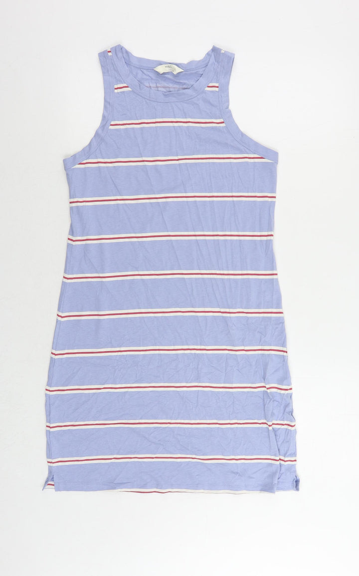 Marks and Spencer Womens Blue Striped Cotton Tank Dress Size M Crew Neck Pullover