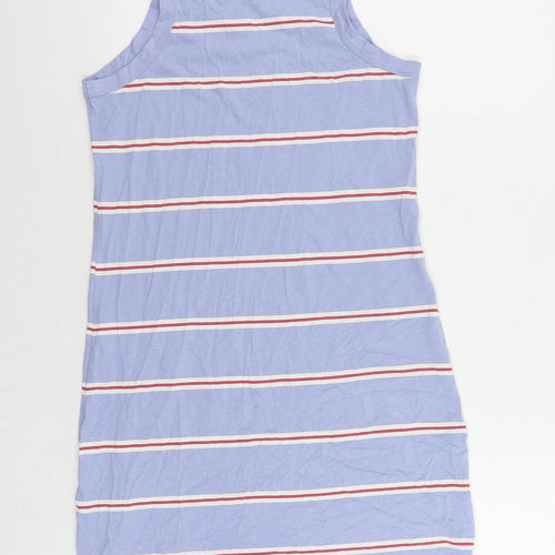 Marks and Spencer Womens Blue Striped Cotton Tank Dress Size M Crew Neck Pullover