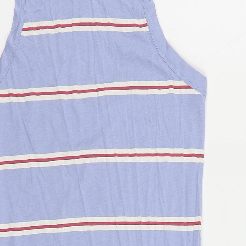 Marks and Spencer Womens Blue Striped Cotton Tank Dress Size M Crew Neck Pullover