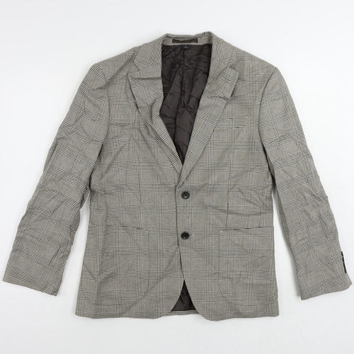 Marks and Spencer Mens Beige Plaid Polyester Jacket Suit Jacket Size 38 Regular