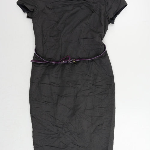Autograph Womens Grey Viscose Pencil Dress Size 8 Boat Neck Zip - Belted