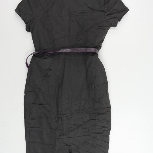 Autograph Womens Grey Viscose Pencil Dress Size 8 Boat Neck Zip - Belted