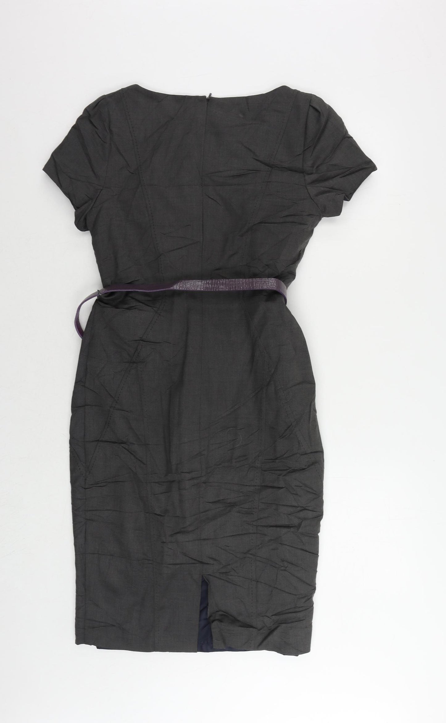Autograph Womens Grey Viscose Pencil Dress Size 8 Boat Neck Zip - Belted