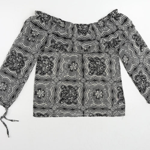 Apricot Womens Black Paisley Polyester Basic Blouse Size 10 Off the Shoulder - Sheer