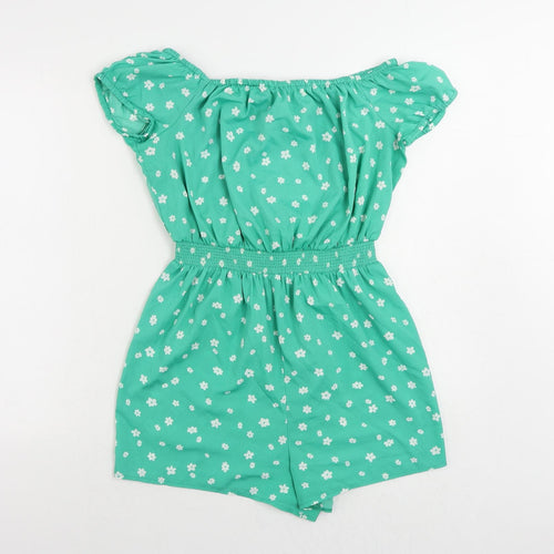 New Look Girls Green Floral Polyester Playsuit One-Piece Size 14 Years Pullover - Elastic Waist