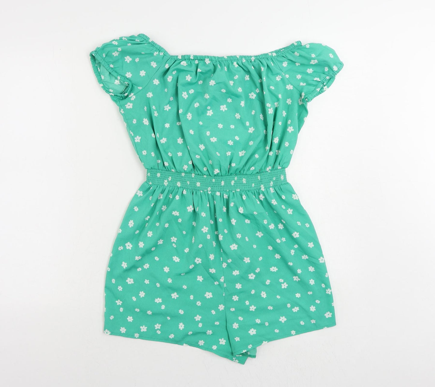 New Look Girls Green Floral Polyester Playsuit One-Piece Size 14 Years Pullover - Elastic Waist