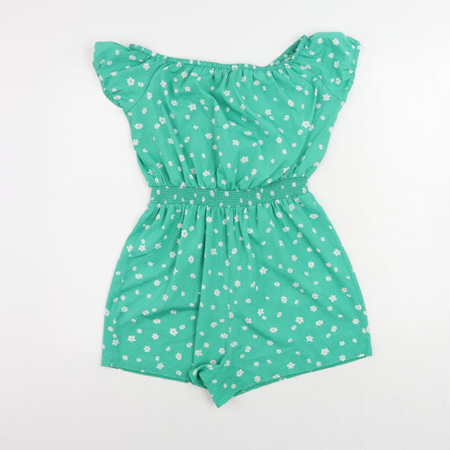 New Look Girls Green Floral Polyester Playsuit One-Piece Size 14 Years Pullover - Elastic Waist