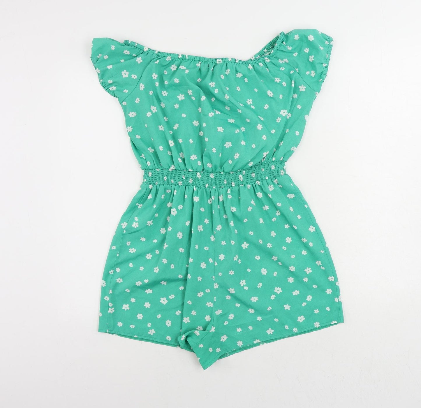 New Look Girls Green Floral Polyester Playsuit One-Piece Size 14 Years Pullover - Elastic Waist